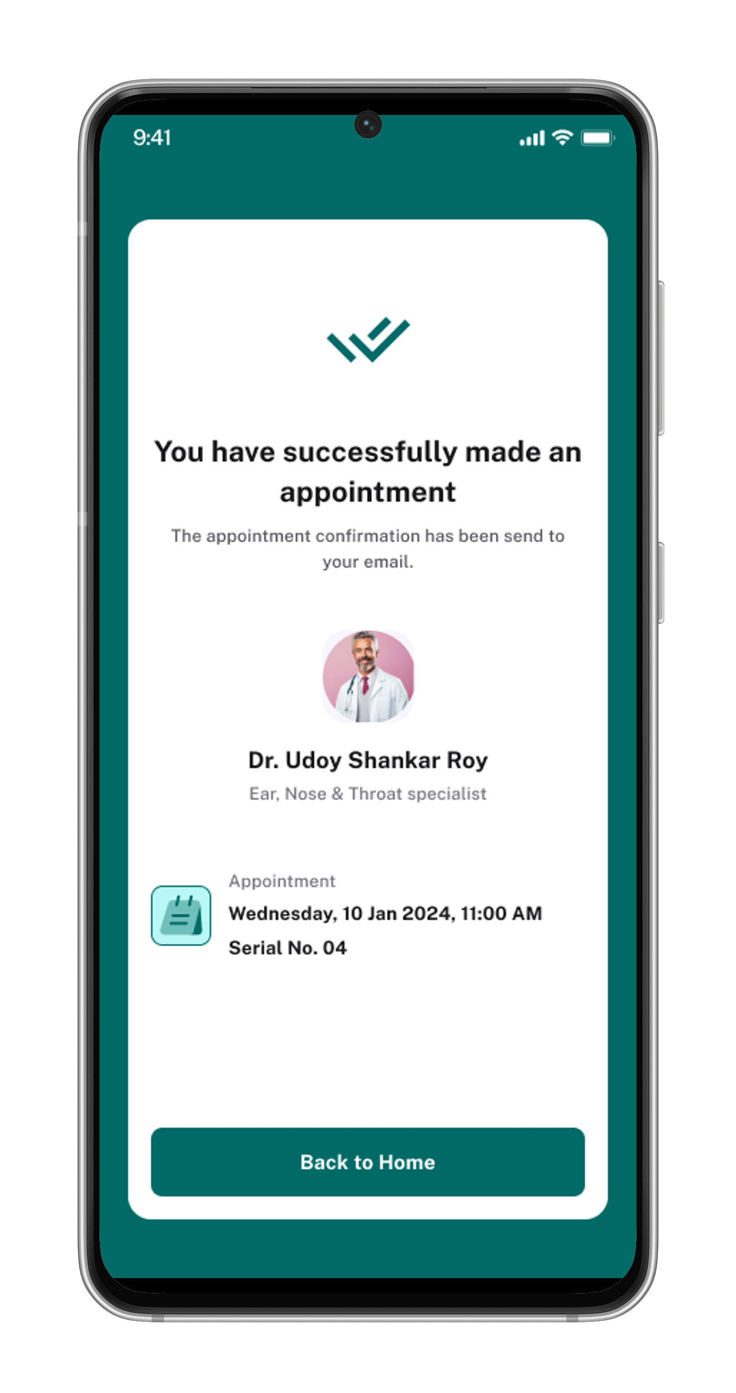 Orbitacare appointment confirmation screen